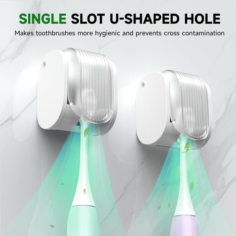LUWUIDEN 2 Pcs Toothbrush Holders Wall Mounted, Single Slot Design, Shower Self Adhesive Wall Mounted Toothbrush Holder with Cover, Waterproof and Dustproof, Suitable for Bathroom, Family, Travel (Transparent) - Image 3